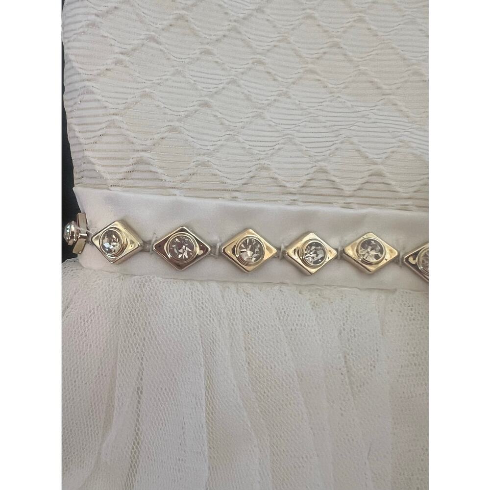 AMERICAN PRINCESS GIRLS IVORY GOLD TULE RHINESTONES BOW PARTY DRESS SIZE 6 - Picture 9 of 13